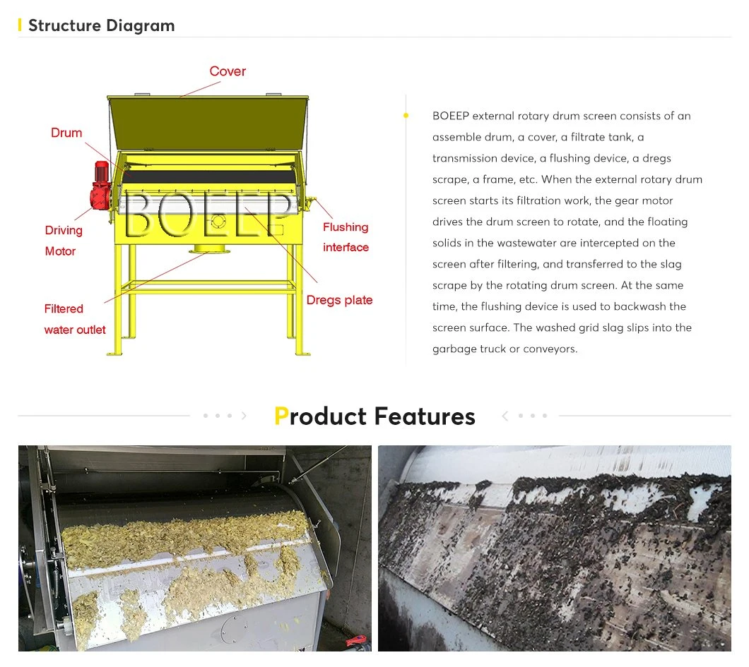 Rotary Strainer Drum Filter Screen in Primary Treatment of Wastewater